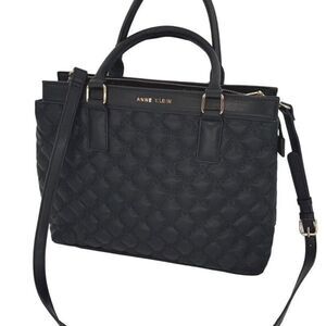Ann Klein Womens Quilted Double‎ Handles Satchel Bag Black One Size NWOT
